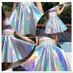 Silver Holographic Skirt with Pockets